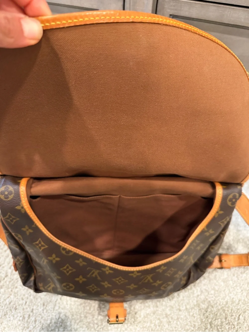 Louis Vuitton Monogram Canvas Messenger Bag with Tan Trim